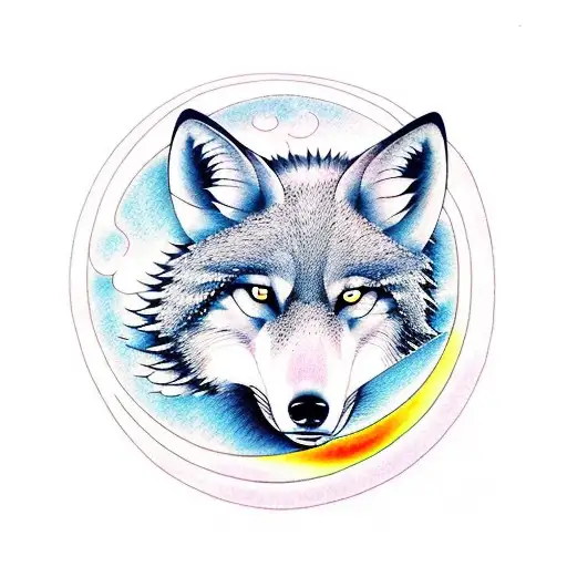 A Wolf And A Fox Looking At The Moon