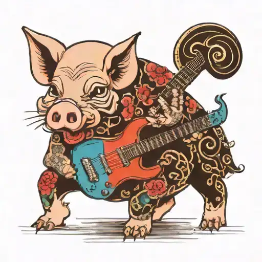 Friendly Pig Playing Electric Guitar