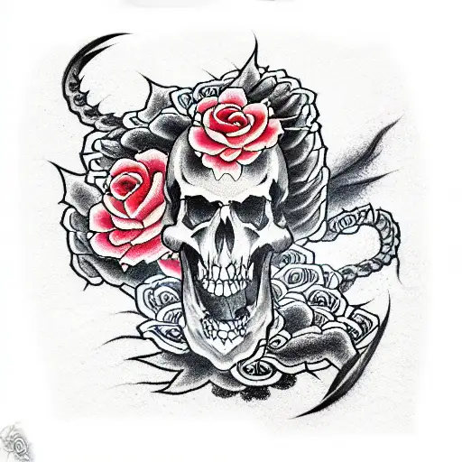 Full Arm Dragon Sleeve With Roses And Skulls
