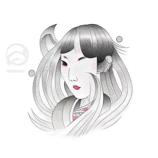 Beautiful Asian Girl Bangs Tattoo Minimalist