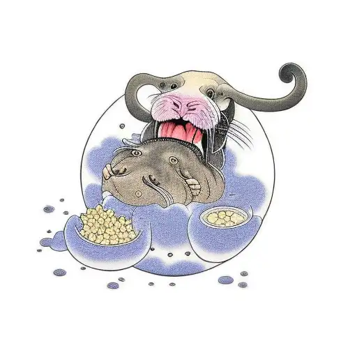 Walrus Eating Penuts Floating On A Cloud