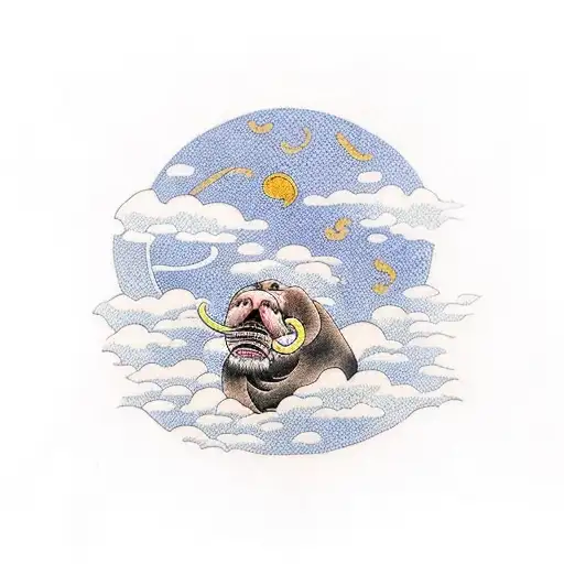 Walrus Eating Penuts Floating On A Cloud