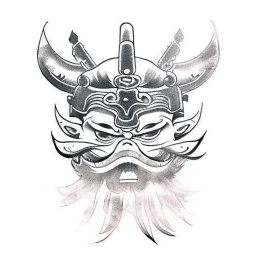 A Little Imp With Mask Of Samurai