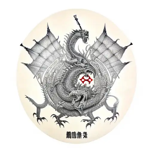 Skanderbeg Holding A Sword And Shield With A Massive 2 Headed Dragon Behind Him