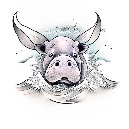 Ukiyo Baby Hippo With A Wave Backgroup