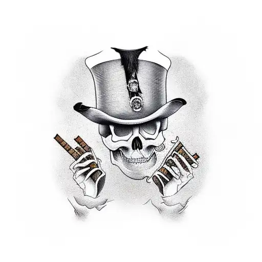 Skull Wearing Top Hat Smoking Cigar