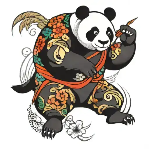 Panda Combining American Traditional Style And Yakuza Style