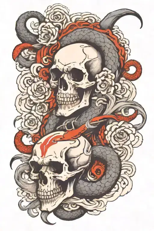 Dragon Skull Leg Sleeve Tattoo Design
