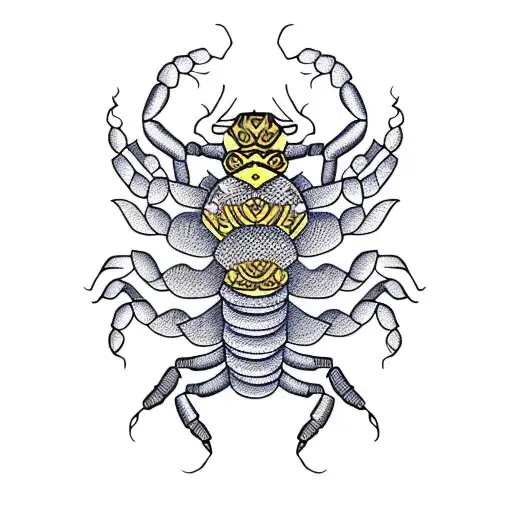 Scorpion With Lotus Flower And Feathers