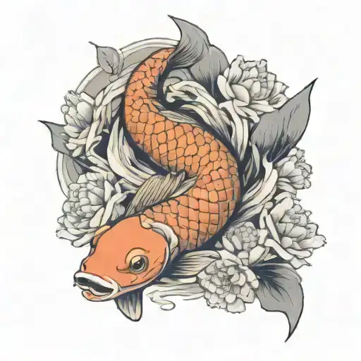 A Koi Fish Surrounded By A Flower Engulfed In Human Ribs