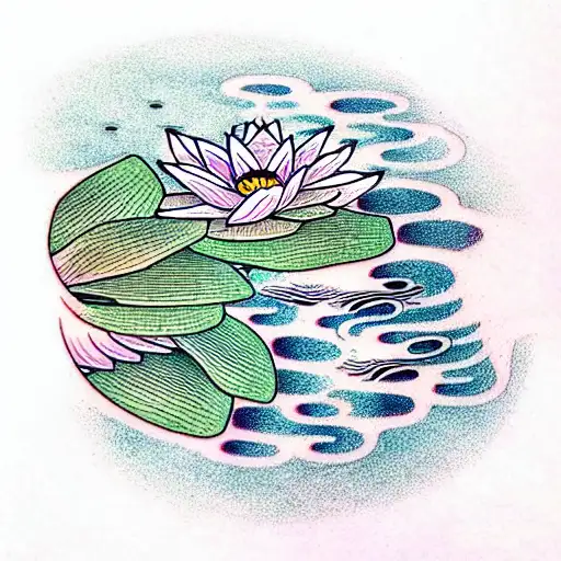 Khoi Fish Swimming Between Lilly Pads