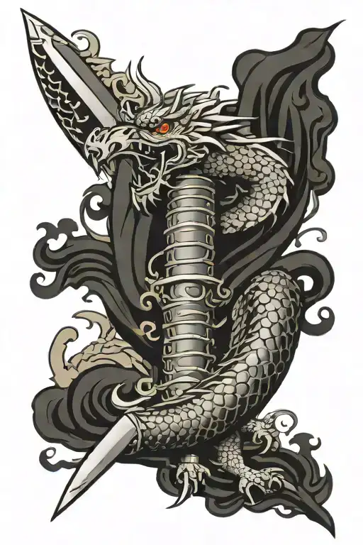 Dragon Leg Tattoo With Vertical Sword Embedded