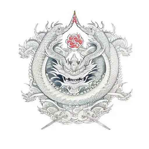 Dragon And Samurai And Temple