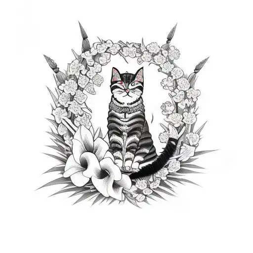 Hawthornes And Gladiolus And Cat