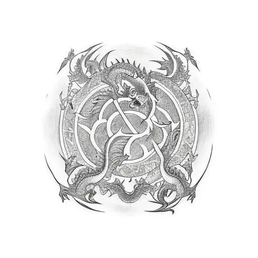 Two Dragons And Black Sun In The Middle