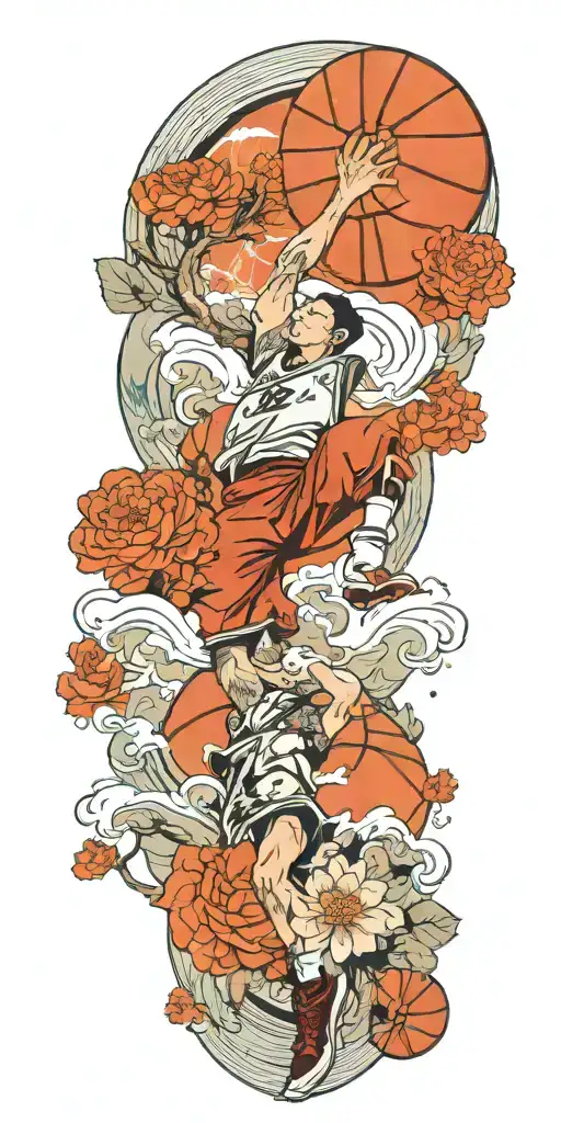 A Basketball Player Sinking A Three-point Shot With A Serene Nature Background