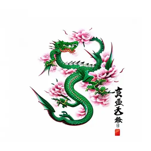 Emerald Dragon Wrapped Around Cherry Bloosom Bonsai Tree