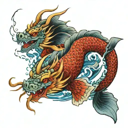 Dragon And Koi Fish Swimming