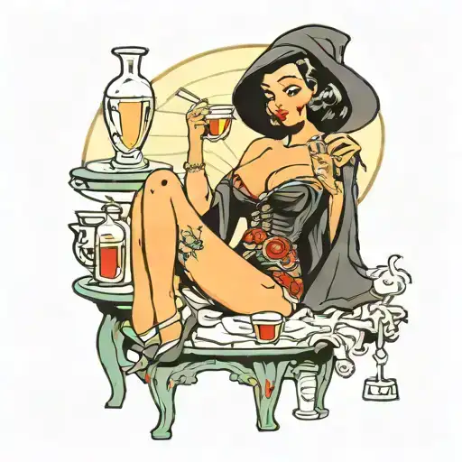 50'S Pinup Drinking A Martini With The Grim Reaper