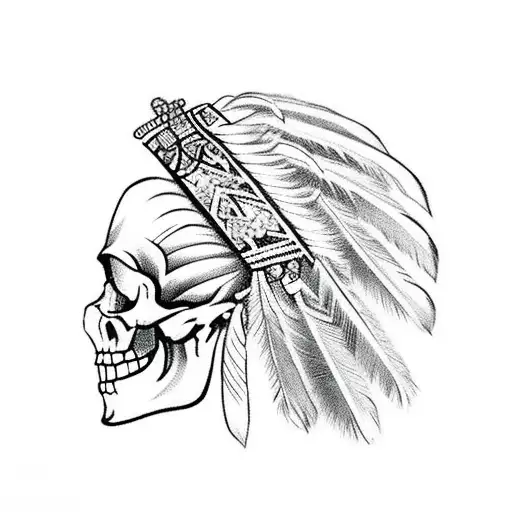 Indian Headdress Being Worn By A Skull