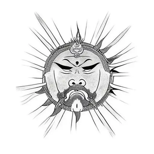 Samurai With Sun And Bamboo