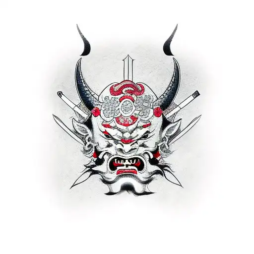 Hannya Mask With Katana And Sakura