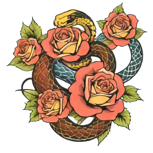 Snake And Roses Intertwined
