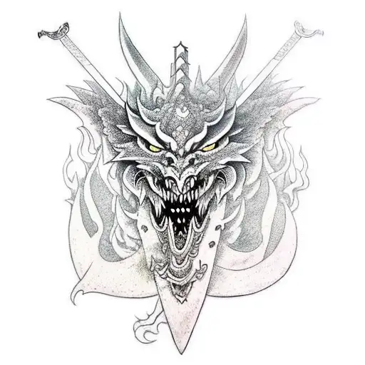 Sword With Dragon And Oni Mask