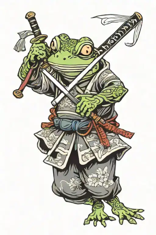 Frog Dressed Up Like A Ronin Holds A Katana