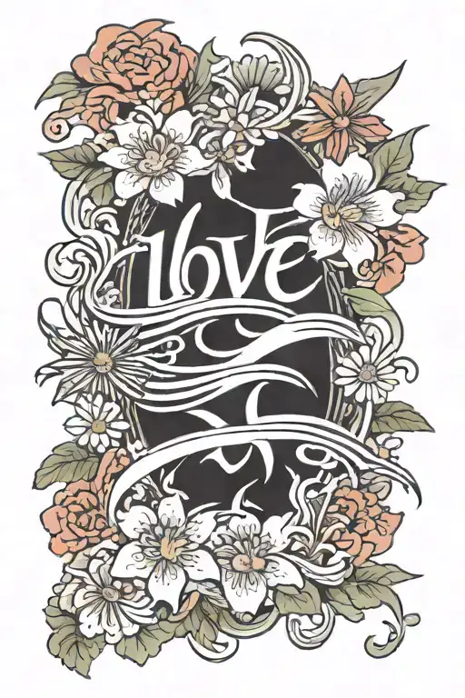 Rays With The Word Love In Japanese With Flowers