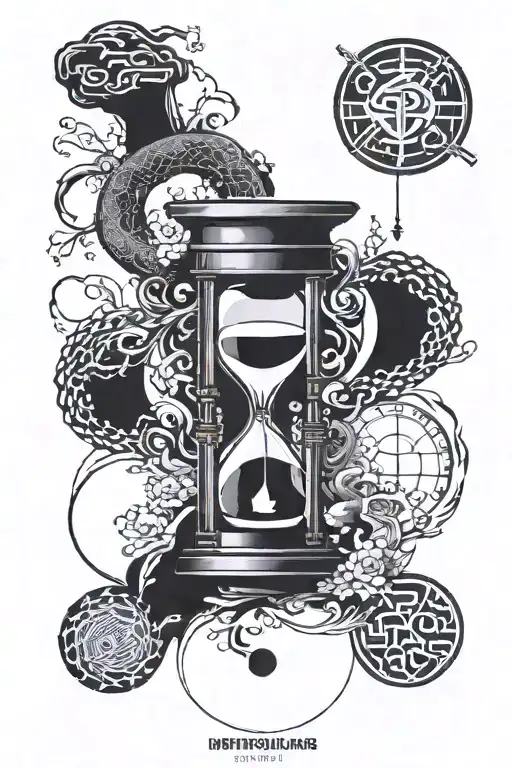 Hourglass And Ouroboros With Signs Of The Elements