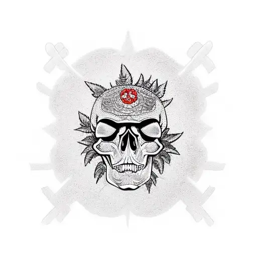 A Skull With Money Symbols As The Eye Sockets And Marijuana Leaves As The Teeth