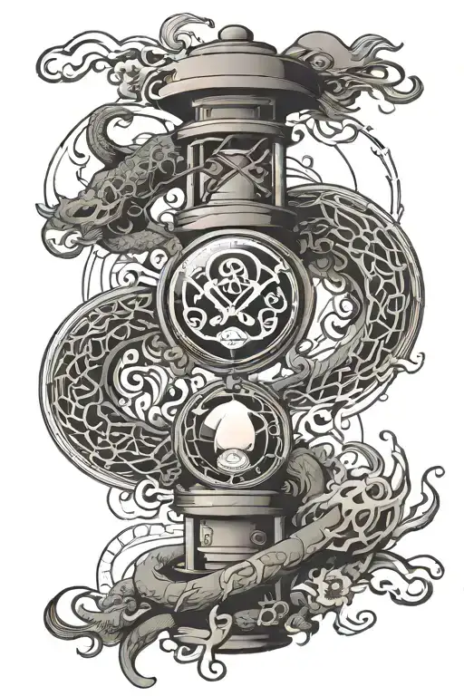 Hourglass And Ouroboros With Signs Of The Elements