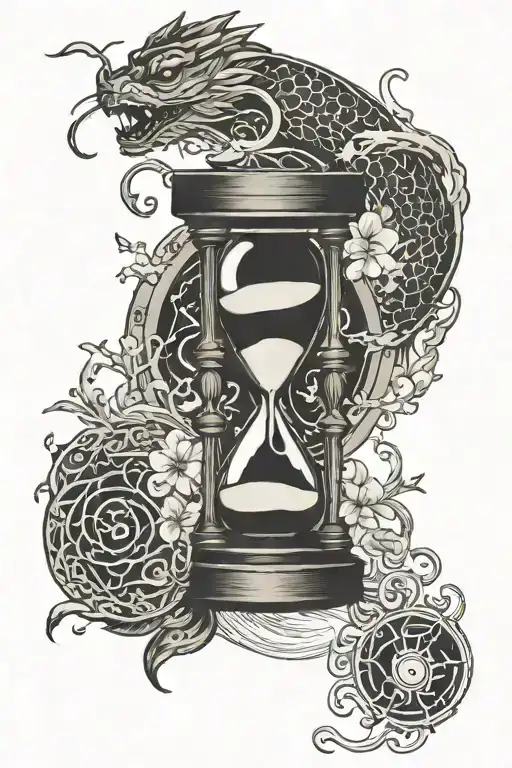 Hourglass And Ouroboros With Signs Of The Elements
