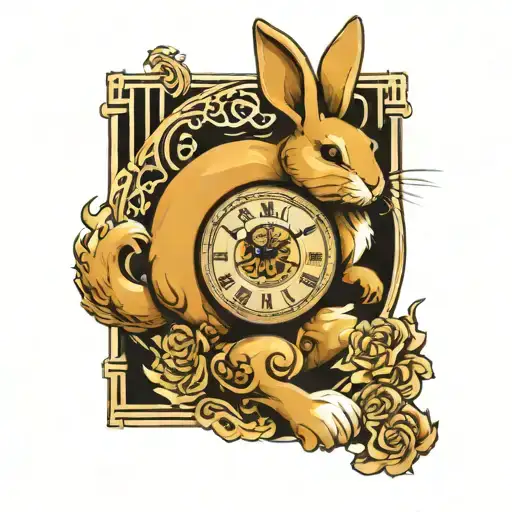 Chinese Bunny With Clock And Virgo Sign And Yin Yang Design