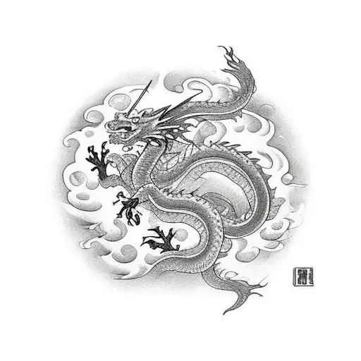 Dragon With A Sword With Flowers