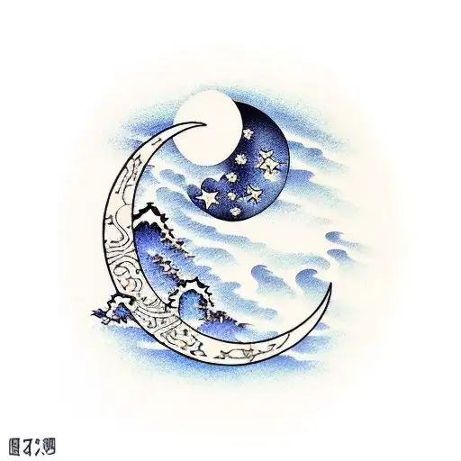 Brushstroke Crescent Moon And Stars