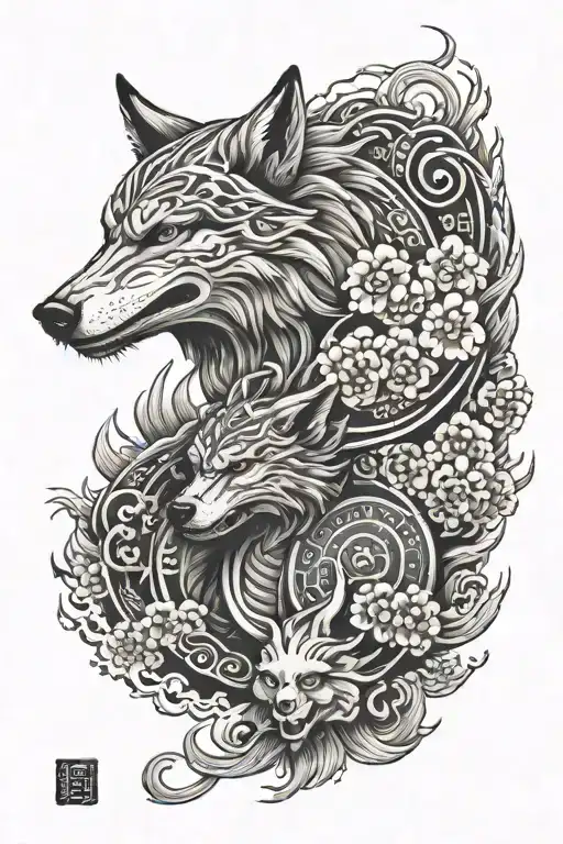 Japanese Wolf And Samurai