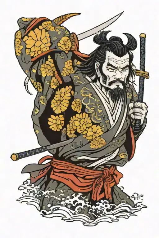 Samurai With No Armor Holding Cut Off Head