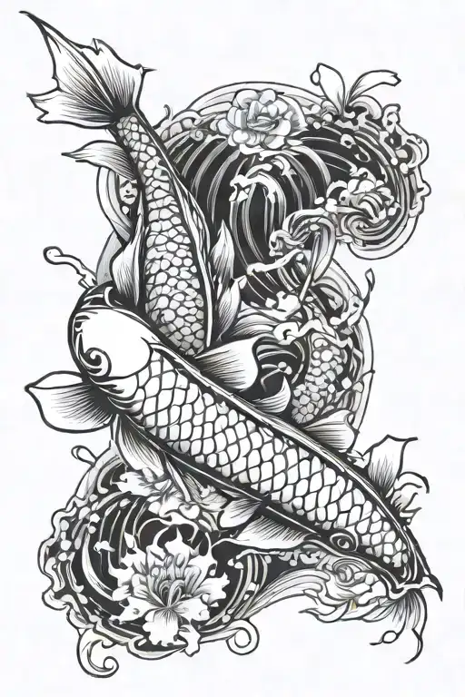 Koi Fish And Lycoris Radiata Flowers