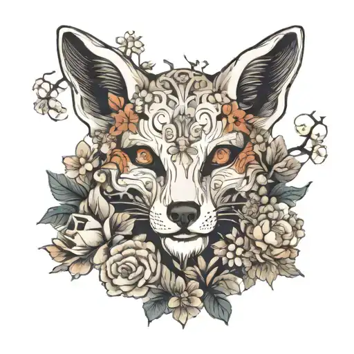 A Fox Skull Surrounded By Flowers