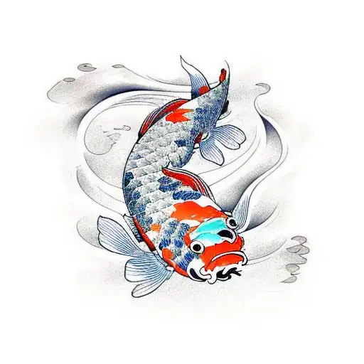 Koi Fish Whit Mapple Leaf And Waves