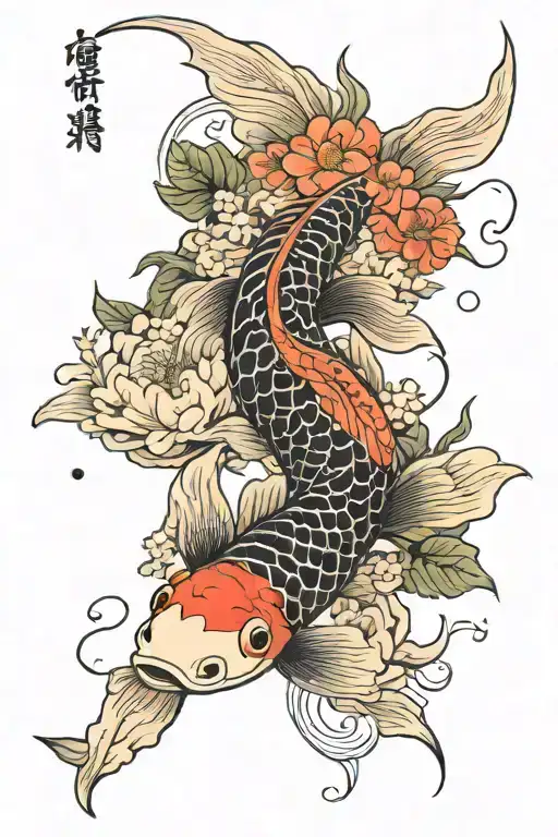 Koi Fish And Lycoris Radiata Flowers