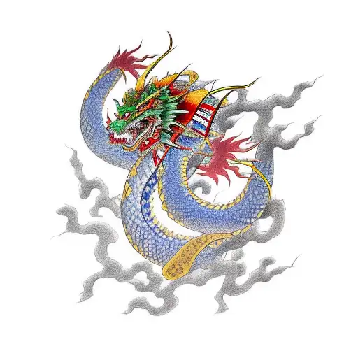 Japanese Dragon Getting Out Of Water