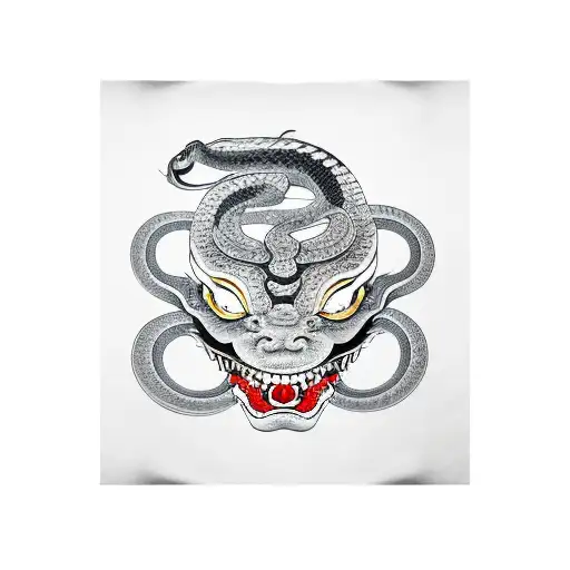 Snake Wrapping Around Hannya Mask