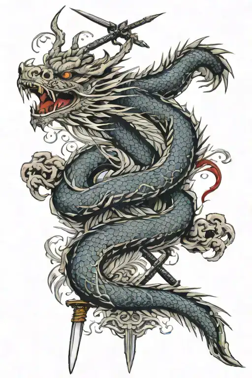 Dragon Wrapped Around A Samuari Sword