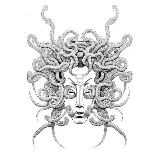 Medusa With Half Hanya Mask