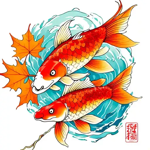 Koi Around Maple Leaf