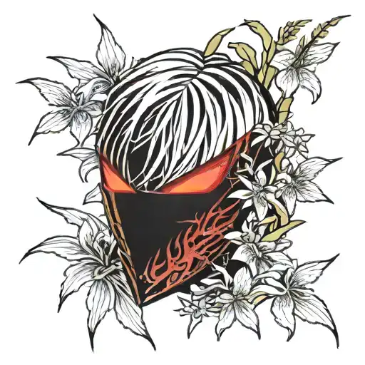 Ken Kaneki's Mask With Spider Lily Wrapped Around And Coming Out
