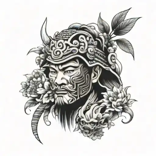 Samurai Mask Split In Half With Gardener In The Middle